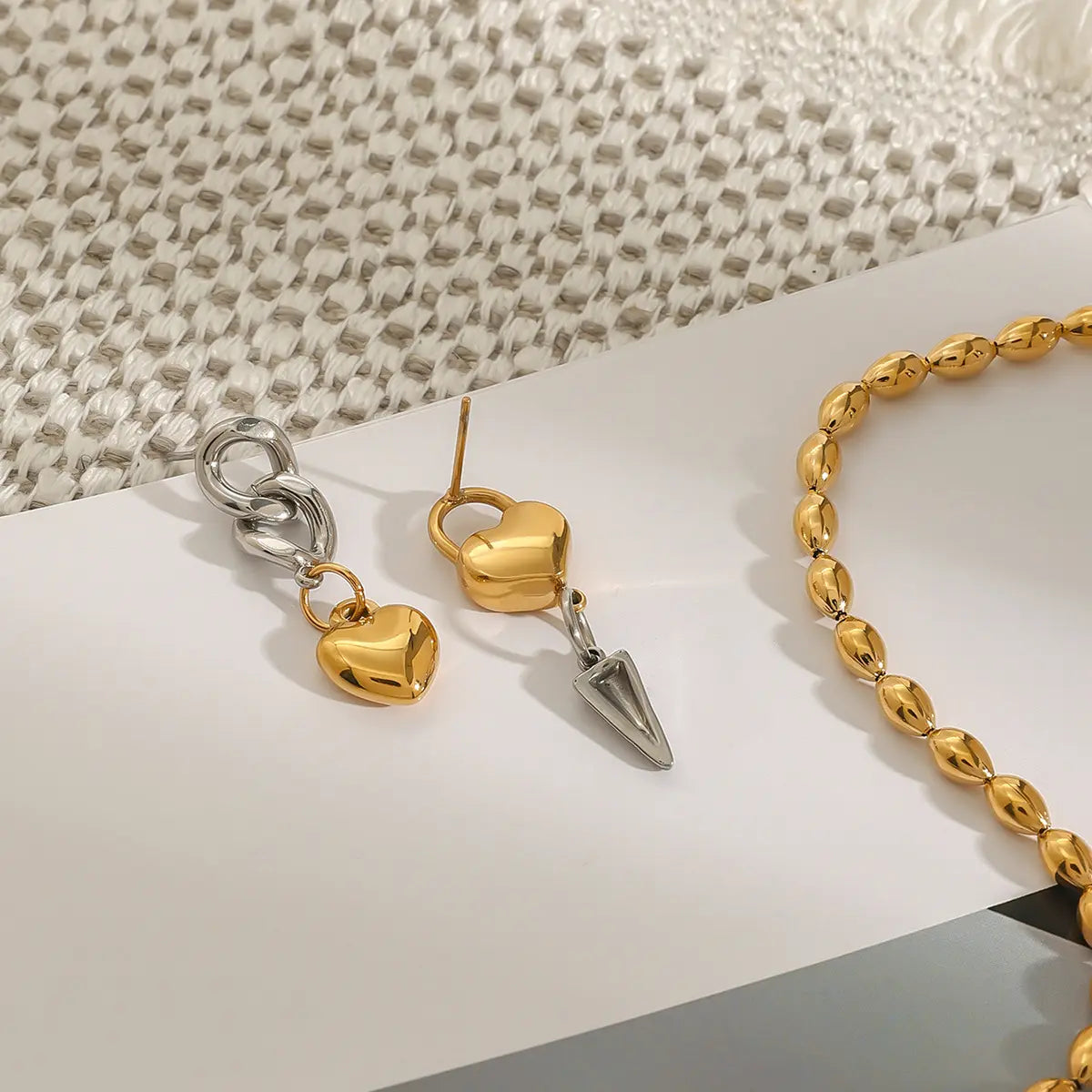 Heart-Shaped Design and Chain Earrings