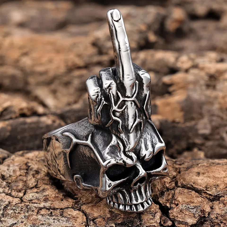 Middle Finger Skull Ring
