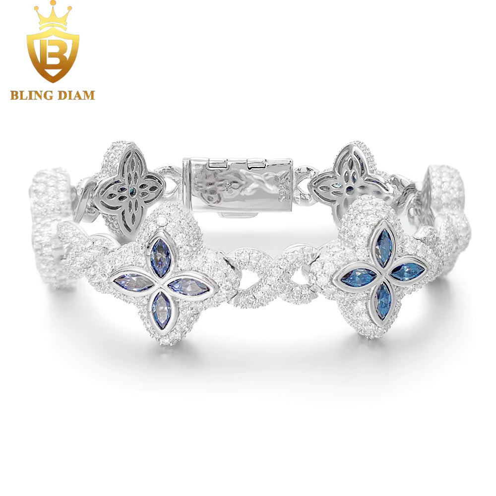 Marquise Flower Tennis Bracelet - 9mm Moissanite - Sterling Silver
