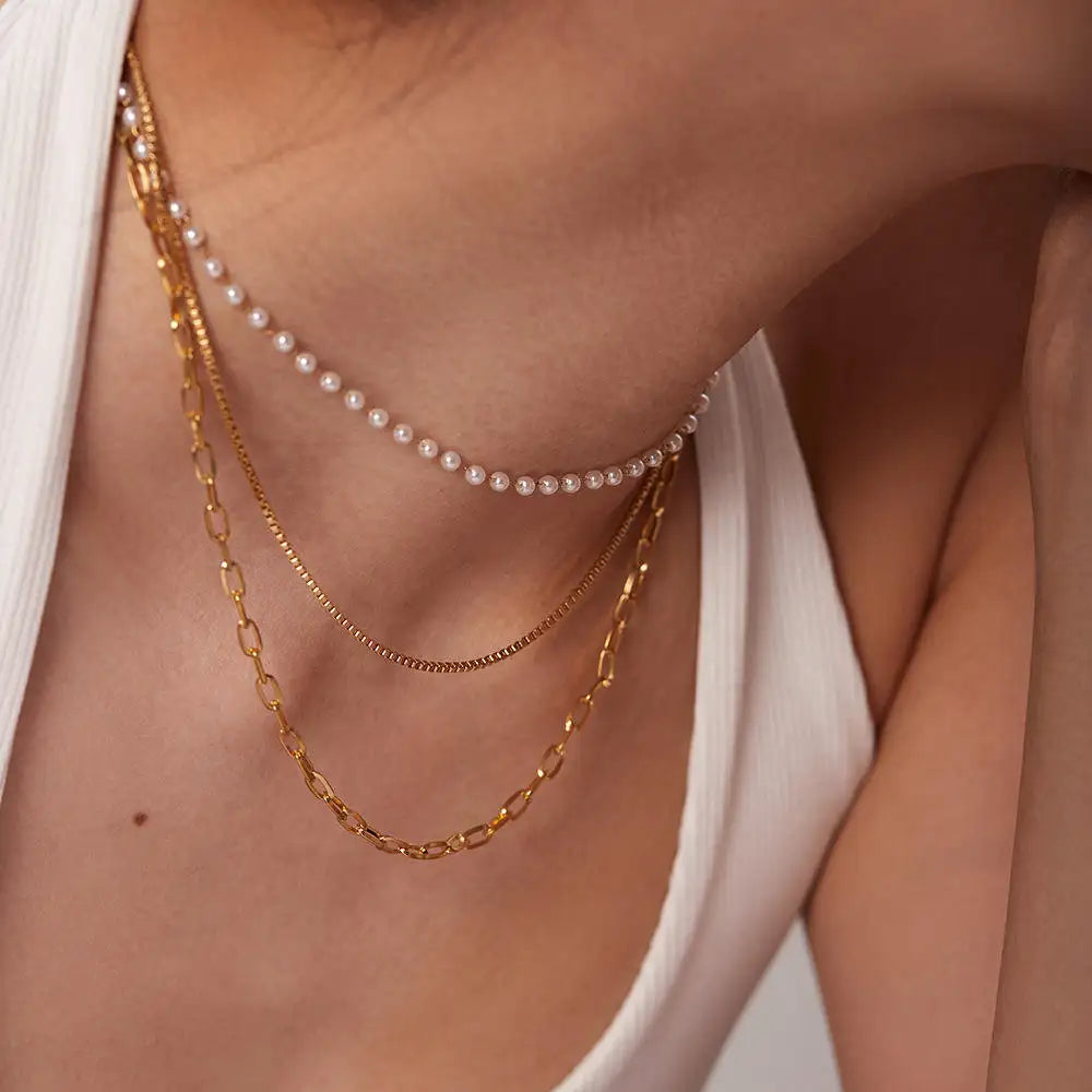Layered Pearl Chain Necklace