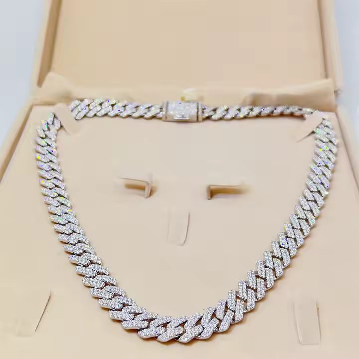 Miami Cuban Chain - 12mm Dual Row VVS Moissanite, Sterling Silver