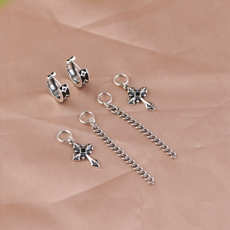Chain Cross Drop Oil Stud Earrings