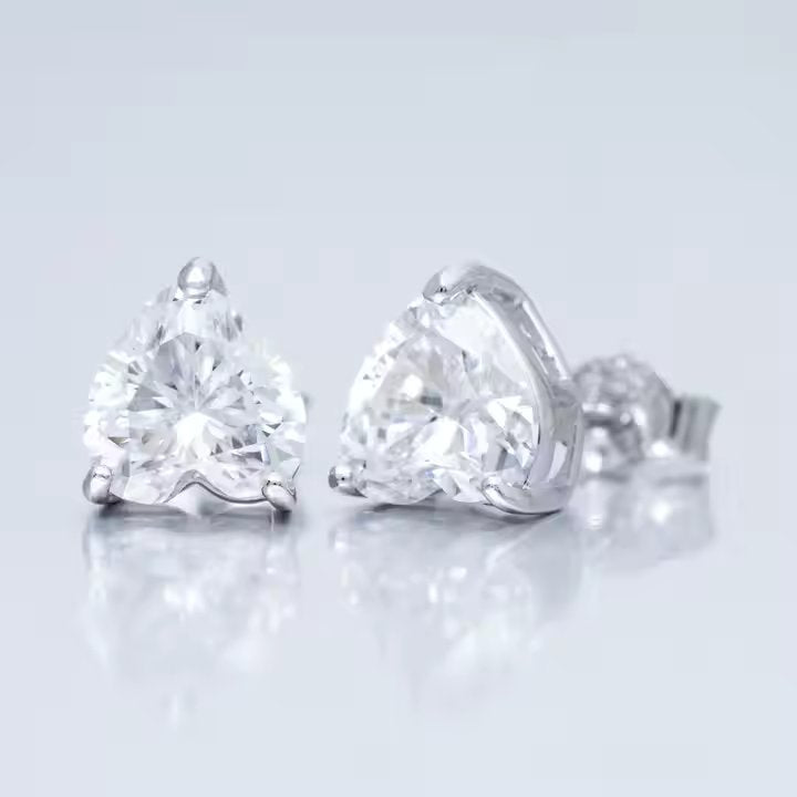 Heart Stud Earrings - 6.5mm VVS Moissanite, Sterling Silver