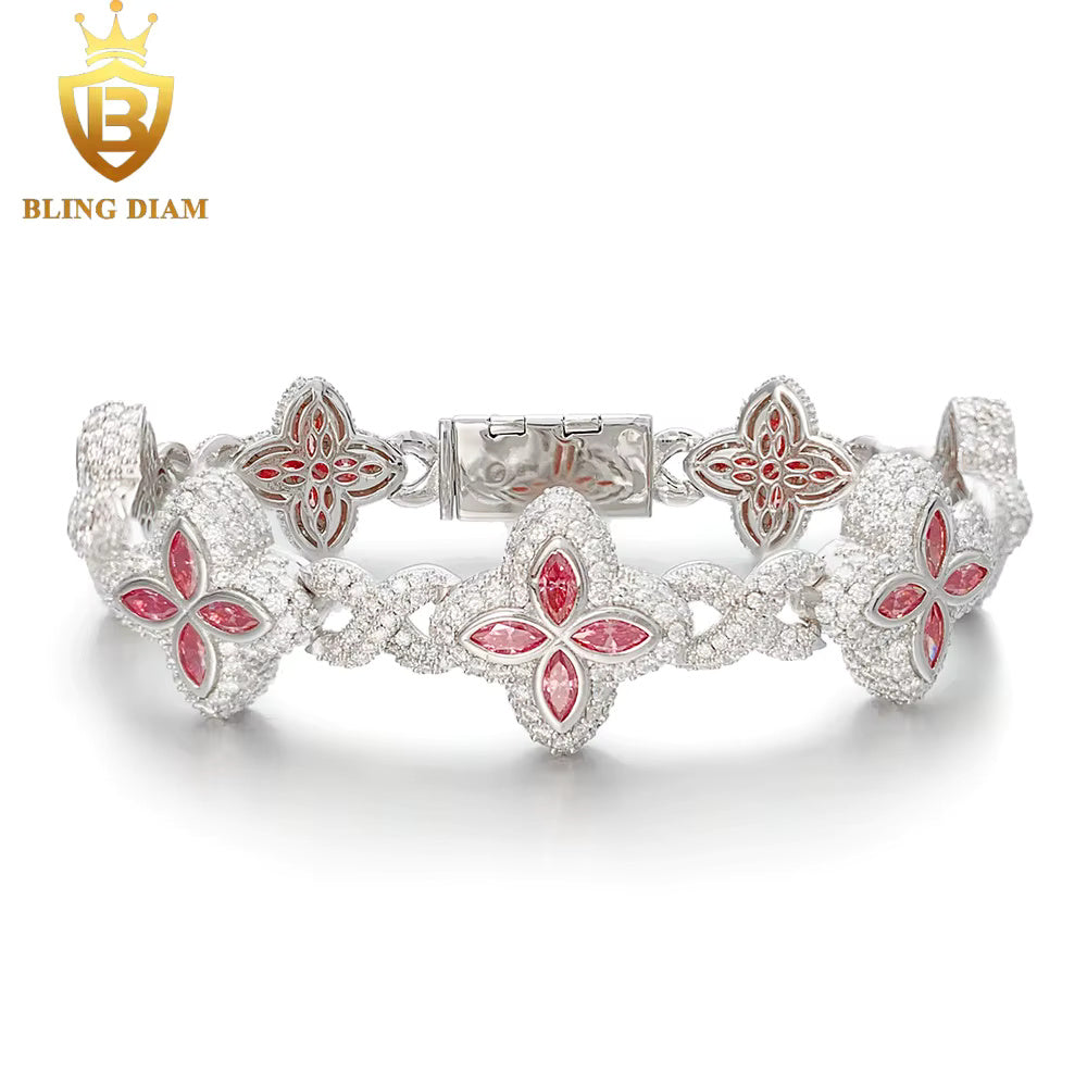 Marquise Flower Tennis Bracelet - 9mm Moissanite - Sterling Silver