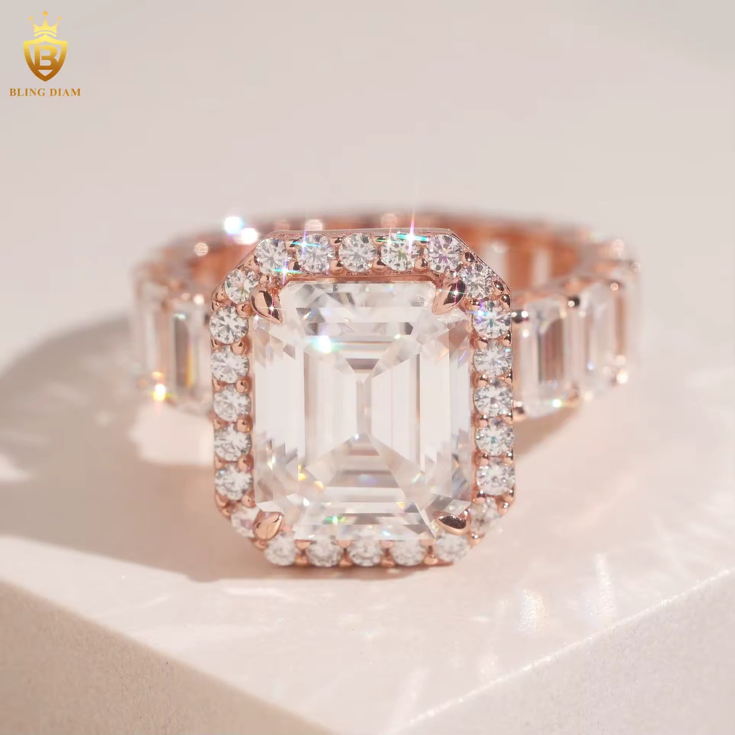 Emerald-cut moissanite ring