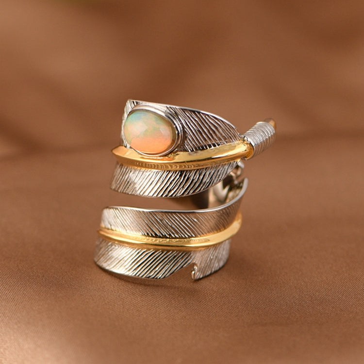 Feather Set Opal Adjustable Ring