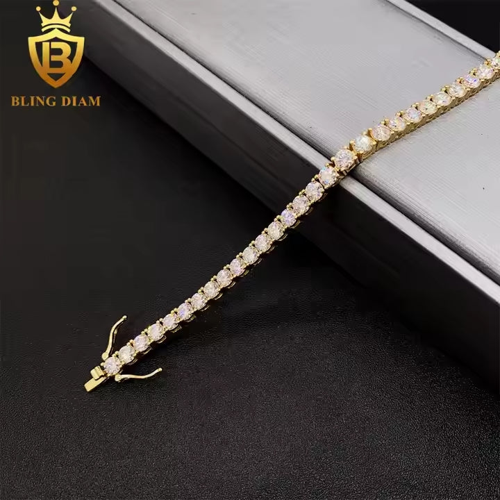 Signature Tennis Bracelet - 4mm VVS Moissanite, Gold Plated & 925 Sterling Silver