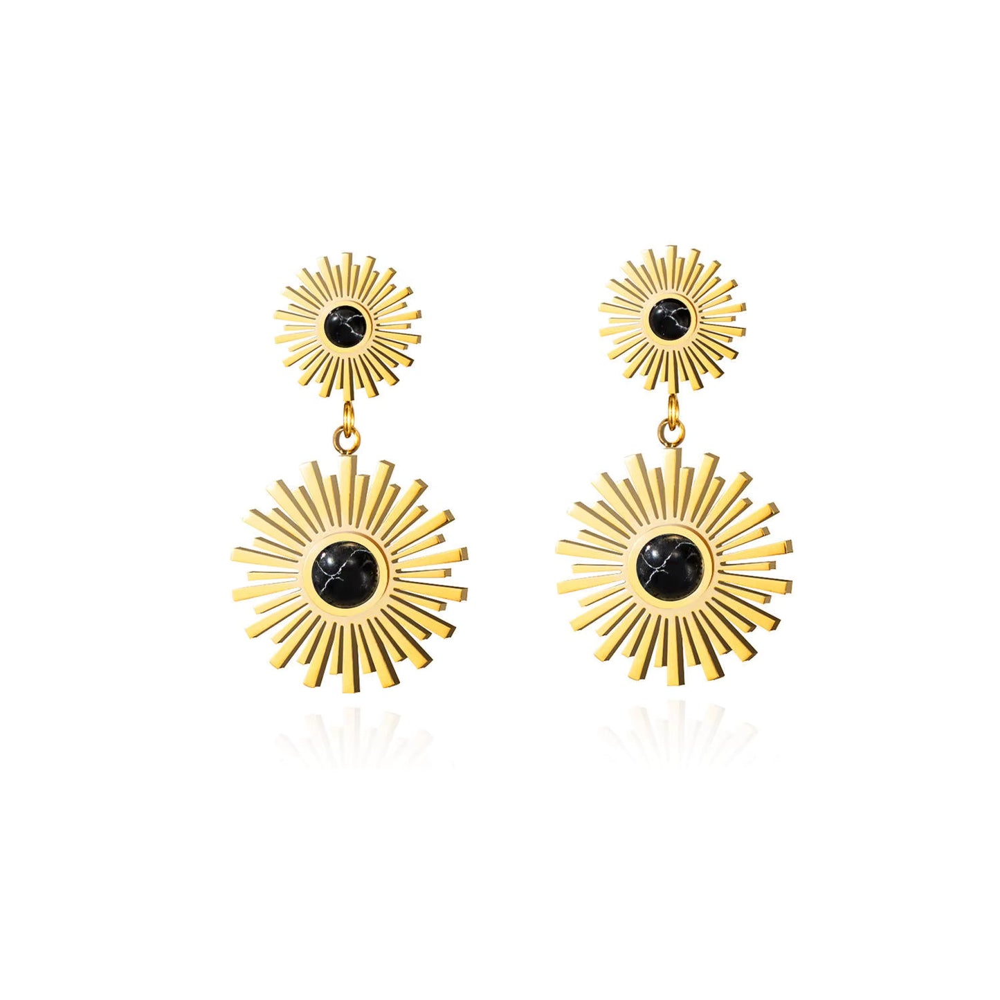 Natural Stone Drop Gold Hoop Earrings