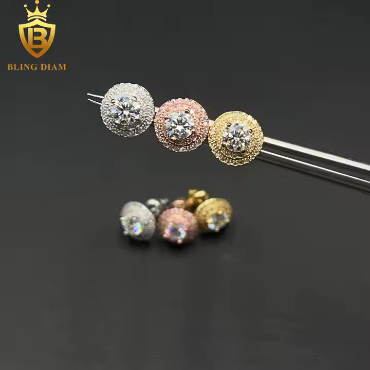 VVS Moissanite Double Halo Stud Earrings in Sterling Silver - 10mm