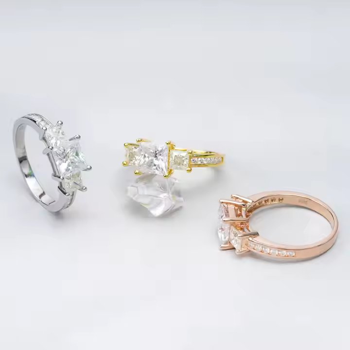 Wedding Ring - Princess Cut VVS Moissanite, Sterling Silver/Gold/Rose Gold