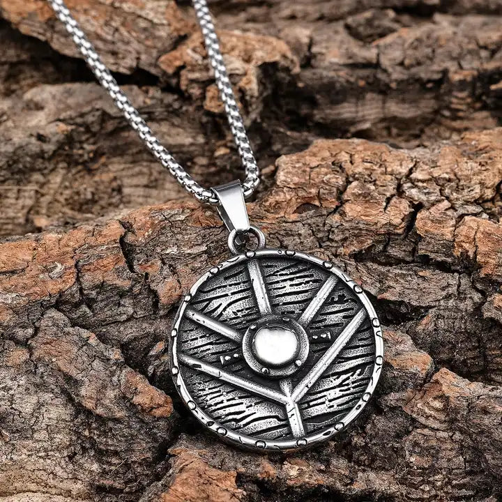 Viking Shield Pendant | Antique Stainless Steel Necklac