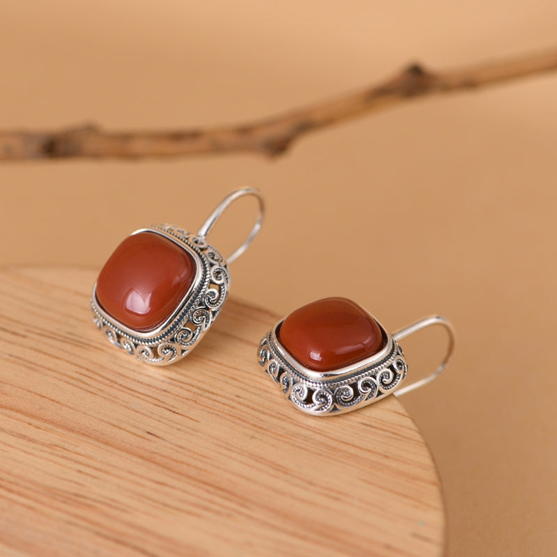 Red Agate Square Earrings