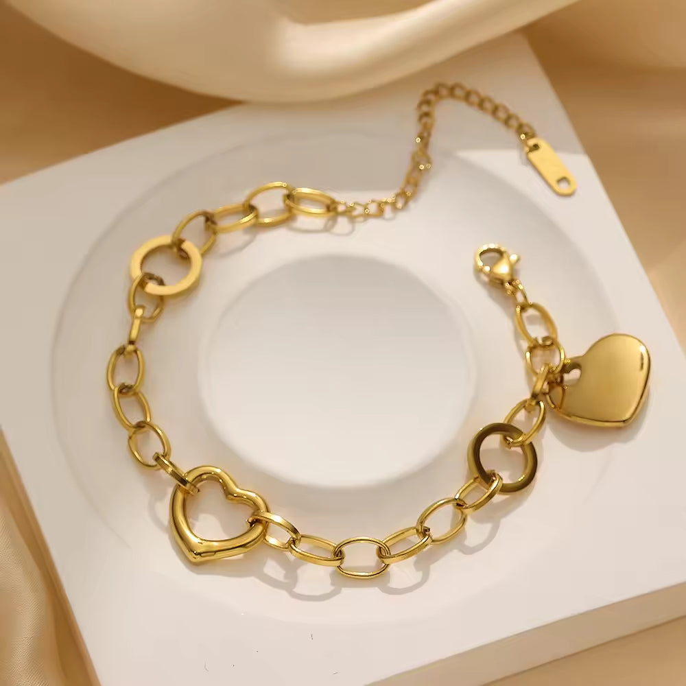 Double Heart Charm Bracelet