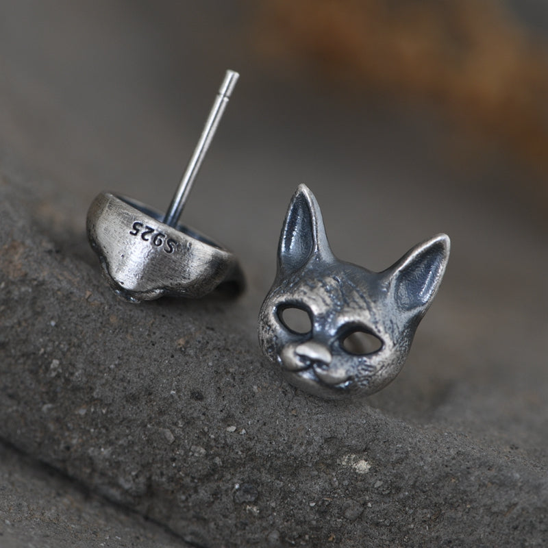 Cat Head Stud Earrings