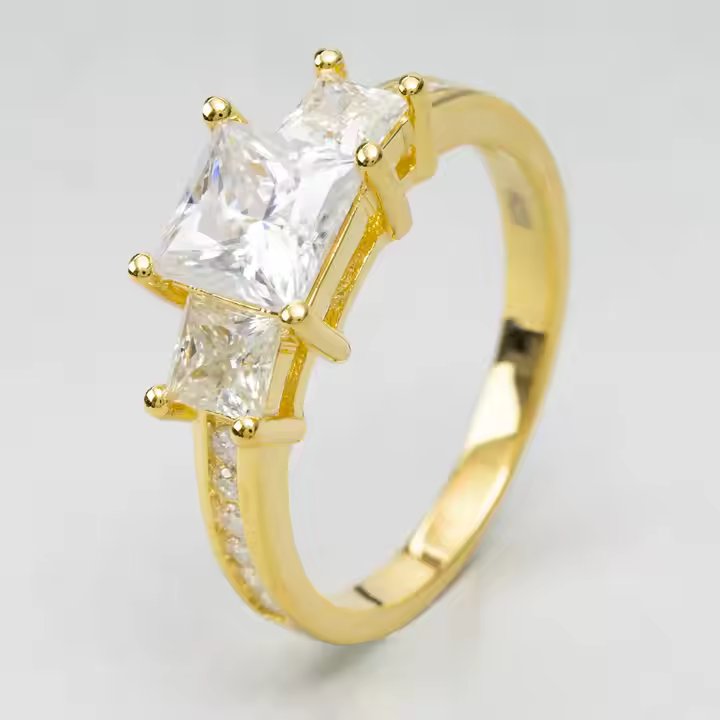 Wedding Ring - Princess Cut VVS Moissanite, Sterling Silver/Gold/Rose Gold