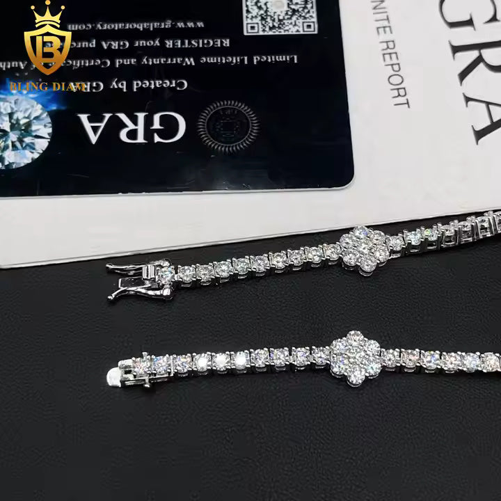 Luxury Moissanite Floral Tennis Bracelet | 3mm VVS Stones | 925 Sterling Silver
