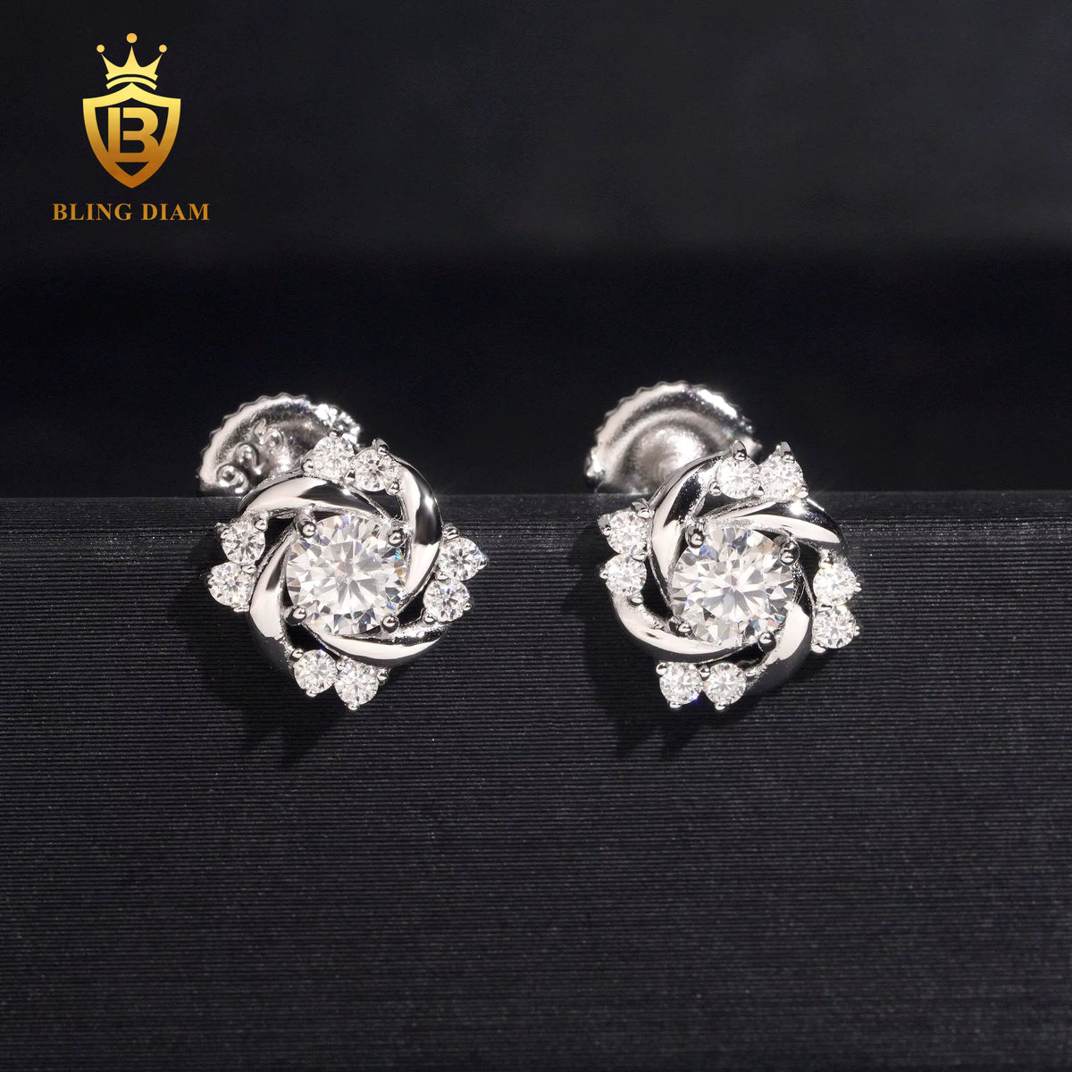 Iced-Out Rose Moissanite Stud Earrings