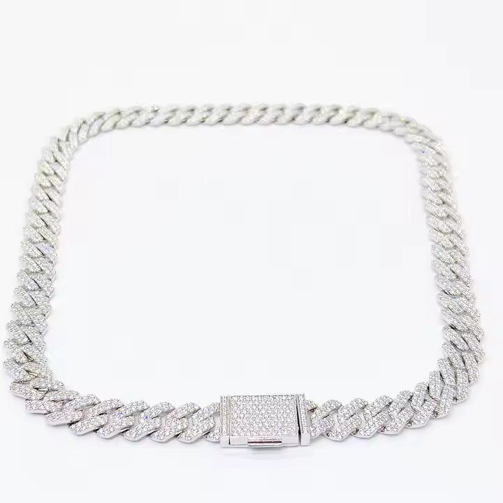 Miami Cuban Chain - 12mm Dual Row VVS Moissanite, Sterling Silver