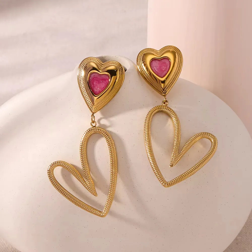 Love Heart-Shaped Drop Pink Oil Earrings