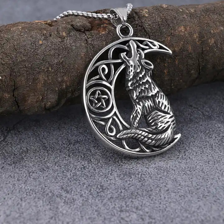 Howling Moon Wolf Pendant