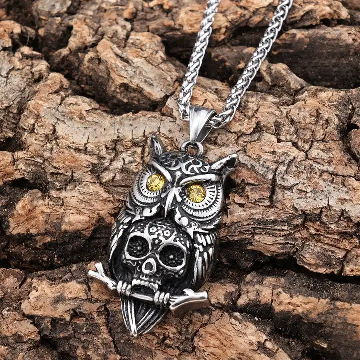 Owl Skull Pendant | Stainless Steel Necklace