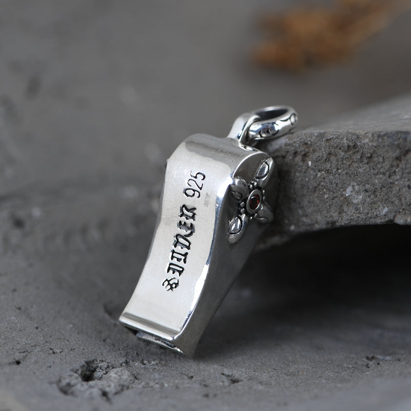 Carved Silver Whistle Necklace