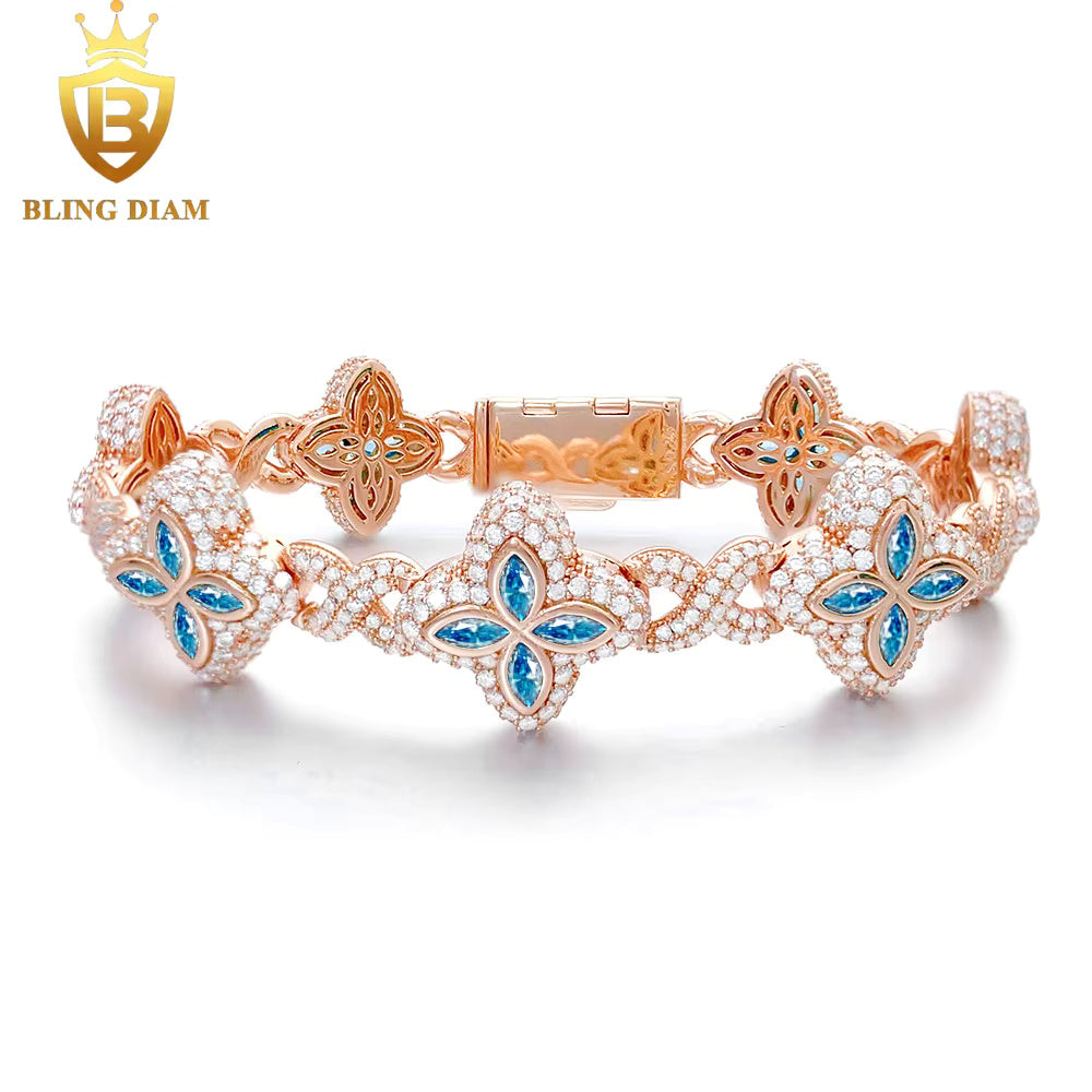 Marquise Flower Tennis Bracelet - 9mm Moissanite - Sterling Silver
