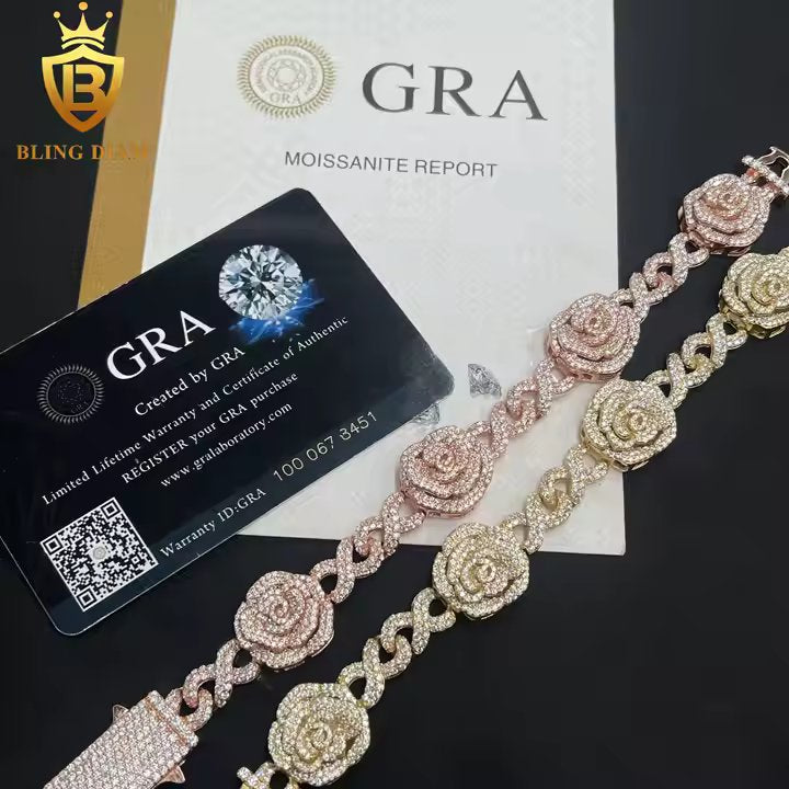 Rose Bracelet - VVS Moissanite, 18K Gold Plated & 924 Sterling Silver