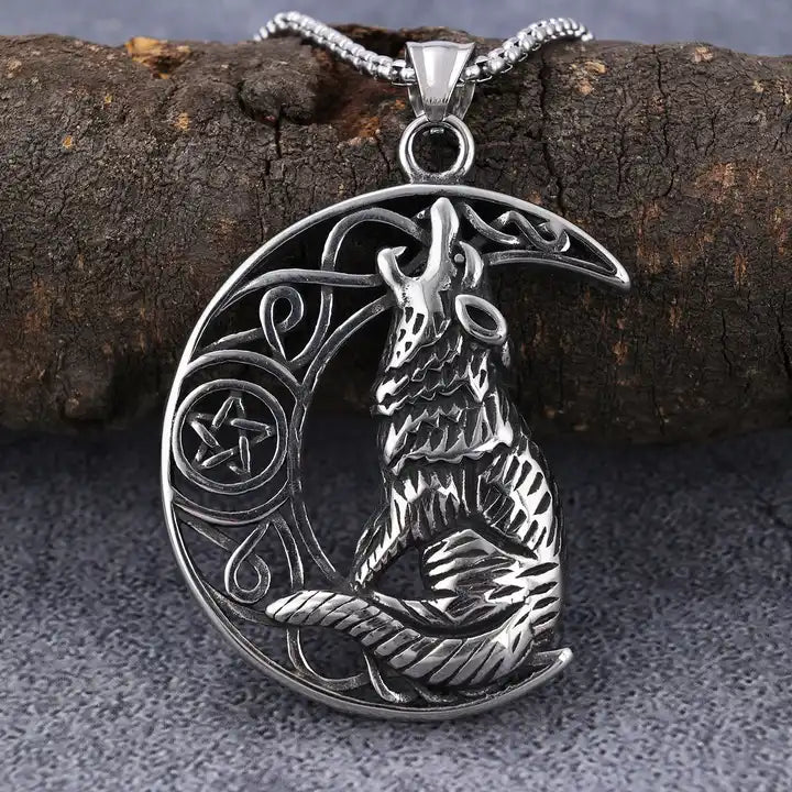 Howling Moon Wolf Pendant