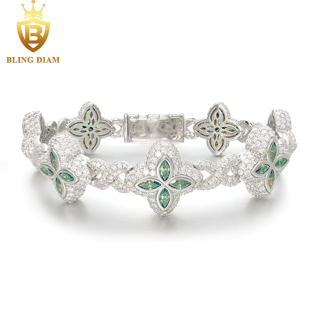 Marquise Flower Tennis Bracelet - 9mm Moissanite - Sterling Silver