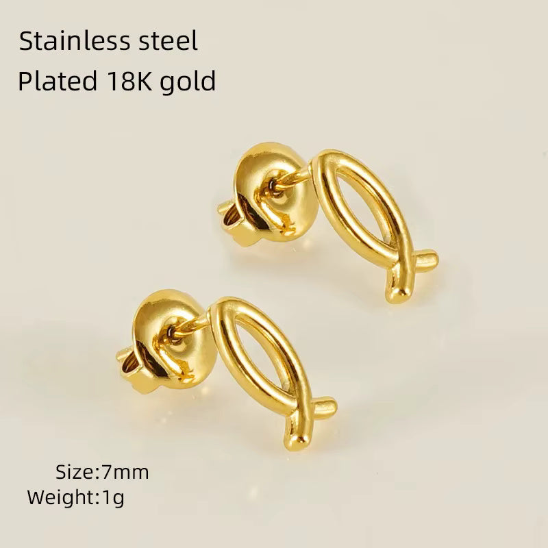 Hollow Square Heart Clover Fish Airplane Cloud Stud Earrings