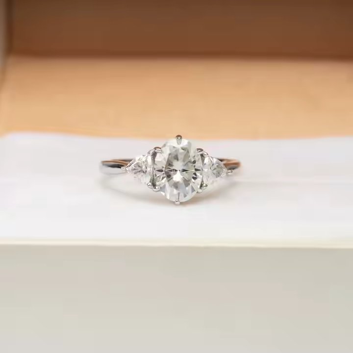 Three-Stone VVS Moissanite Engagement Ring - 925 Silver