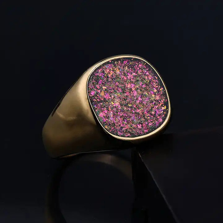 Sparkle Opal Inlay Enamel Signet Ring