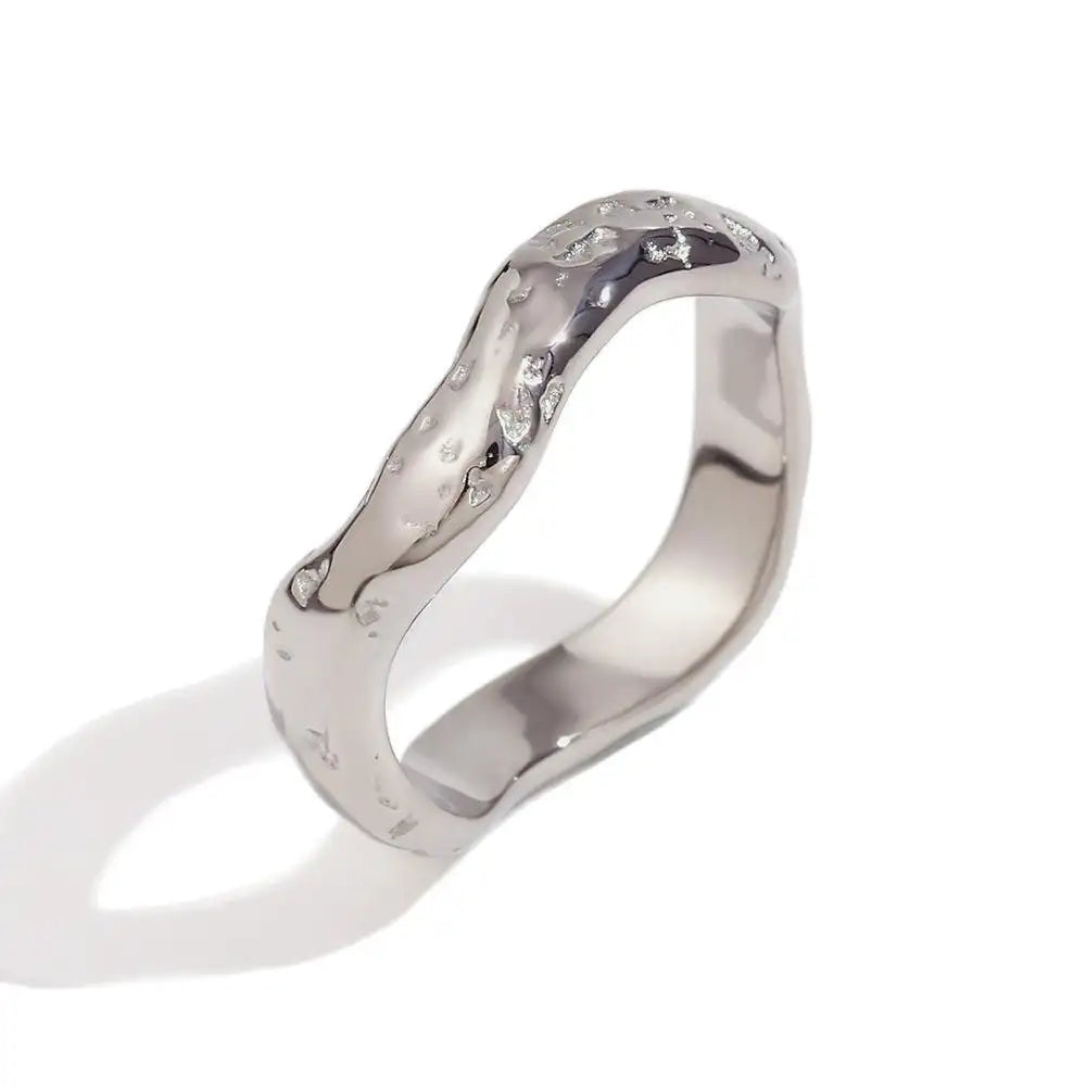 Hammered Texture Water Wave Rings