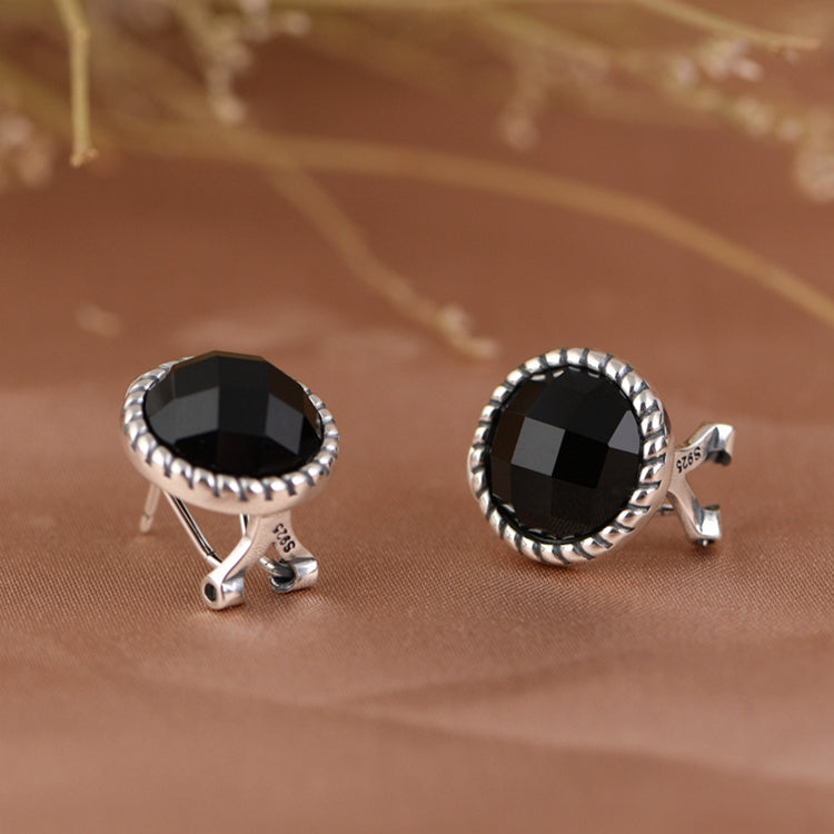 Round Black Agate Earrings