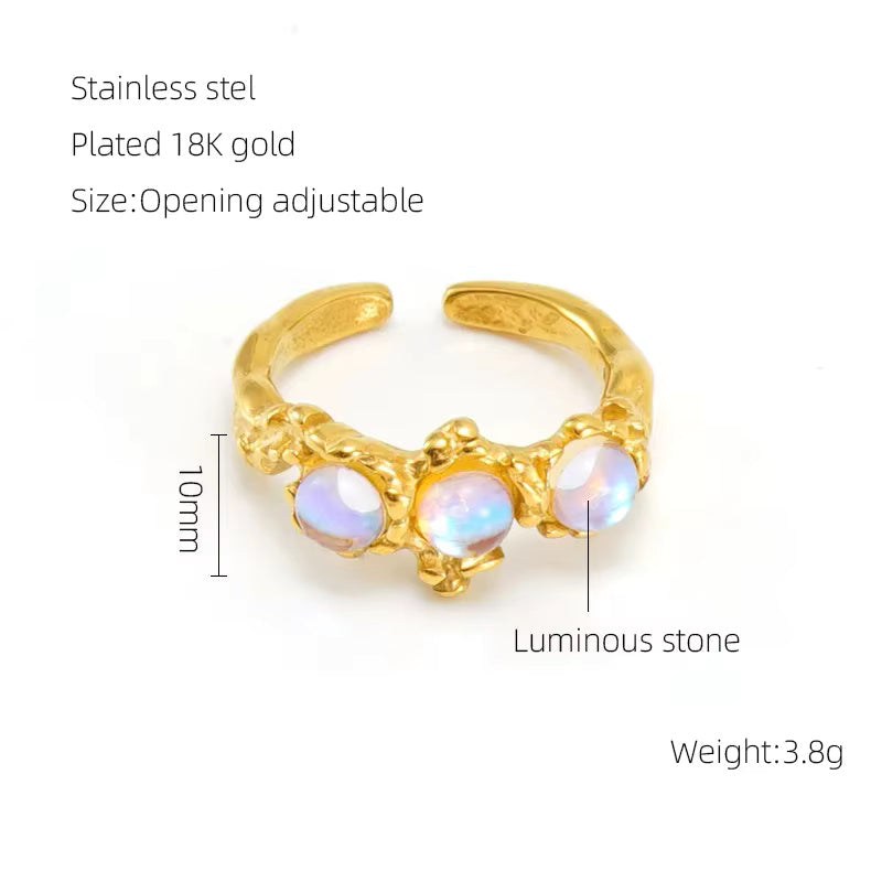 Irregular Surface Colorful Moonstone Ring