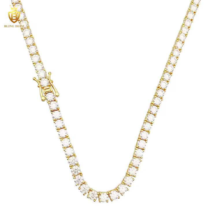 Signature Tennis Chain - 3-4mm VVS Moissanite, Gold Plated & Sterling Silver