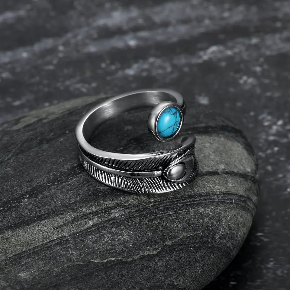 turquoise peacock feather ring
