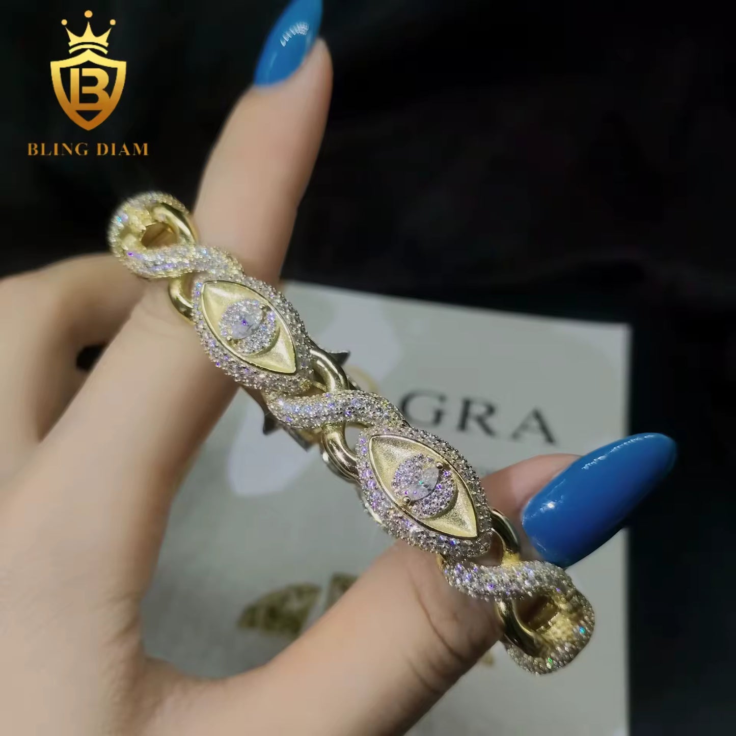Marquise Evil Eye Infinity Moissanite Cuban Bracelet