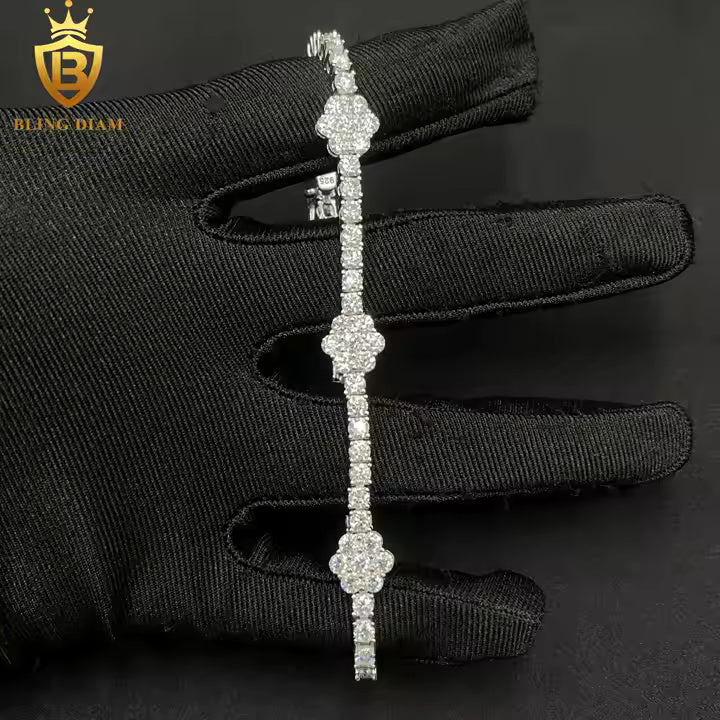 Luxury Moissanite Floral Tennis Bracelet | 3mm VVS Stones | 925 Sterling Silver