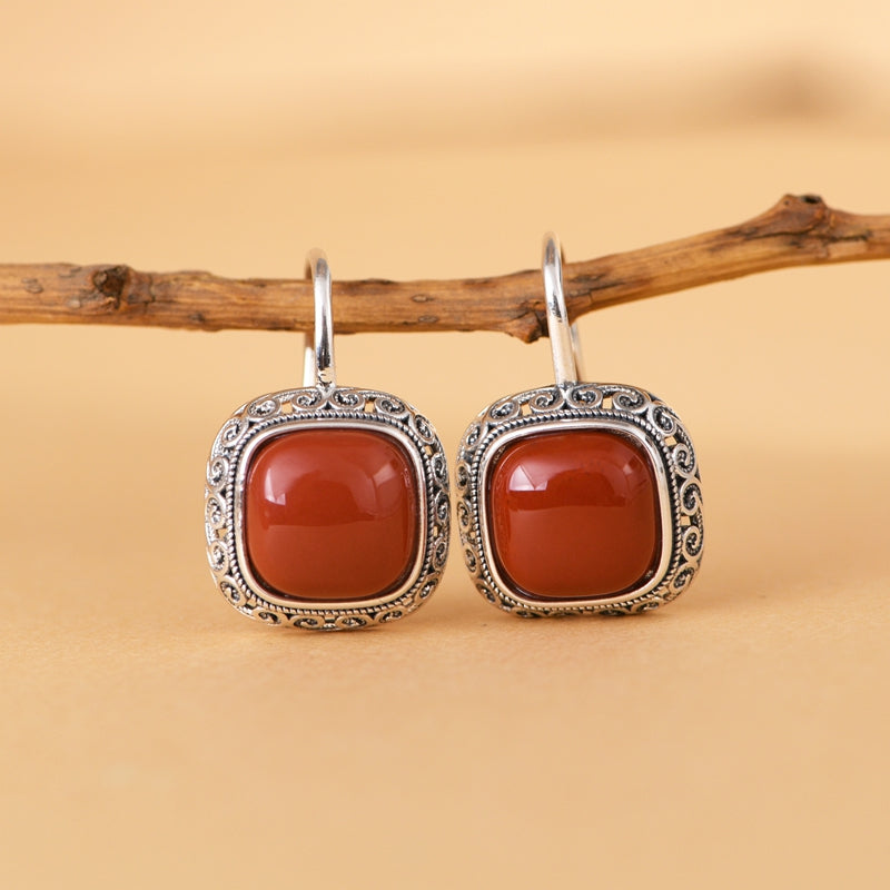 Red Agate Square Earrings