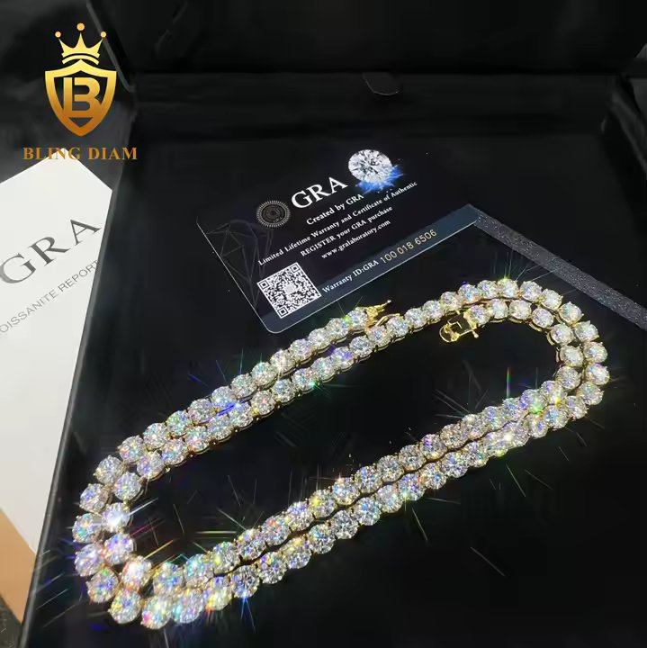 Tennis Chain/Bracelet - 6.5mm VVS Moissanite, Sterling Silver/Gold Plated
