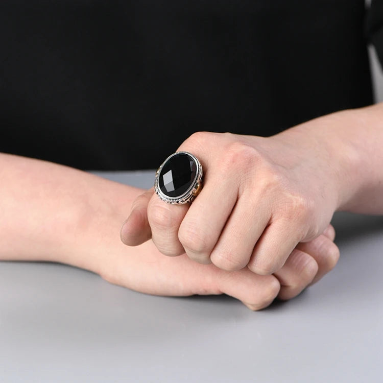 Lion Black Agate Ring