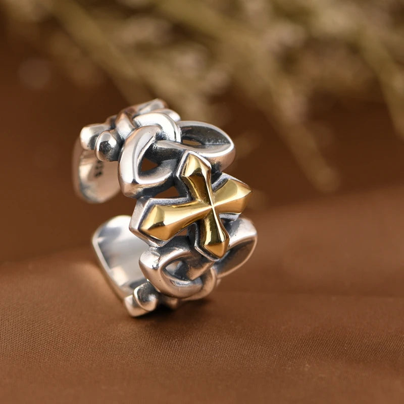 Gold Woven Cross Ring