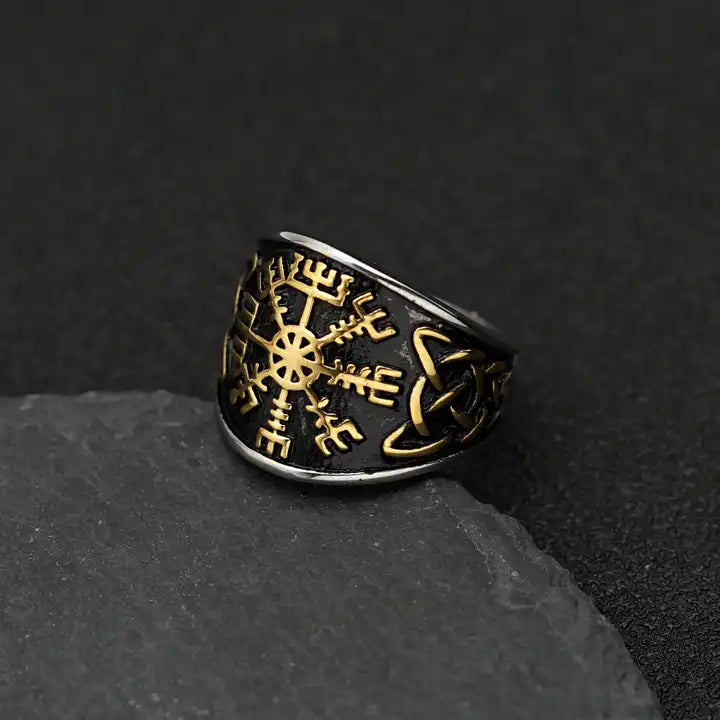 Nordic Viking compass Vegvisir Celtic Knot ring
