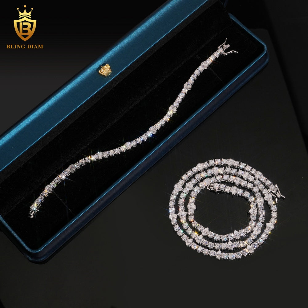 Round & Pear Cut Moissanite Tennis Bracelet