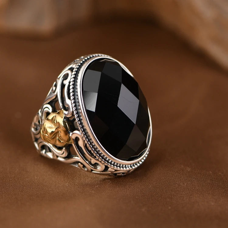 Lion Black Agate Ring