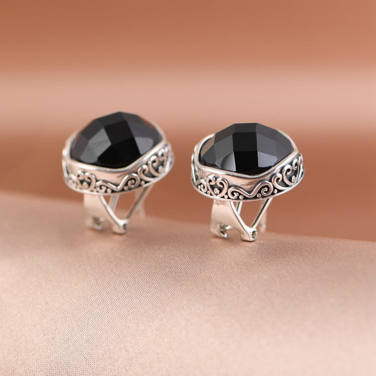 Black Agate Round Earrings