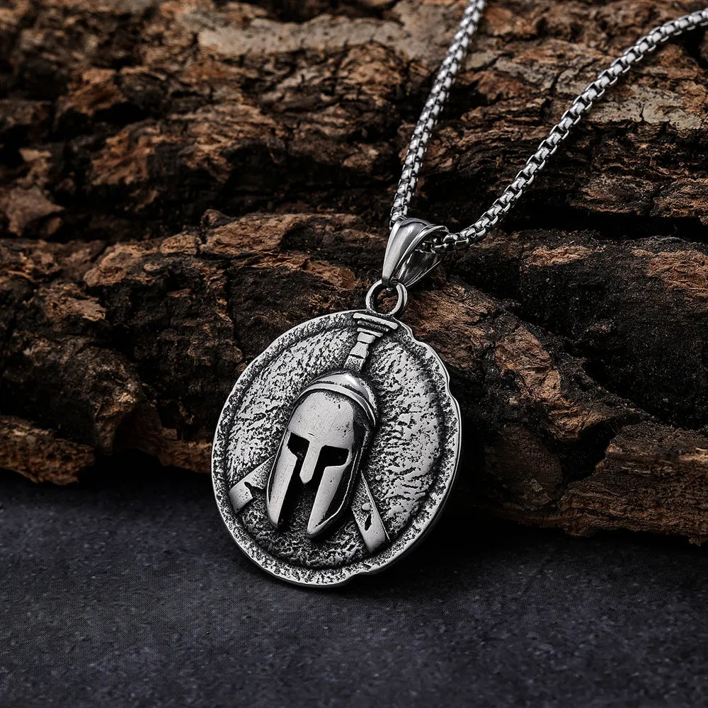Spartan Helmet Pendant | Antique Stainless Steel Necklace