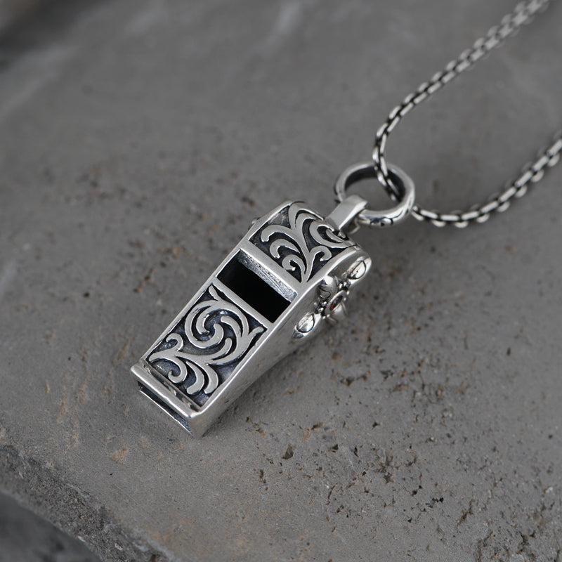 Carved Silver Whistle Necklace